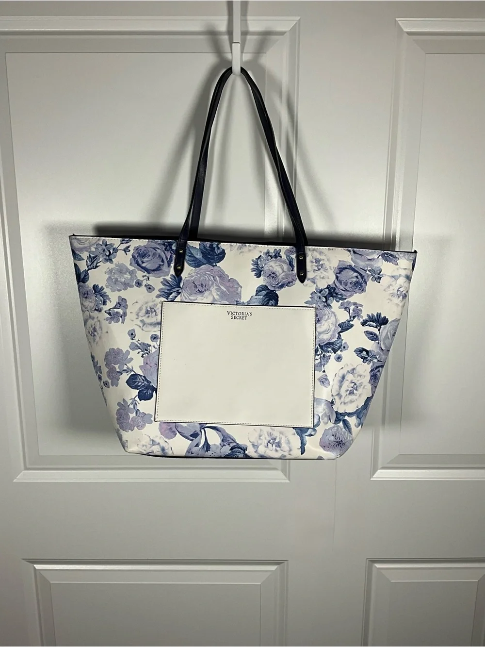 Victoria's Secret White and Blue Floral Tote with Front Pocket